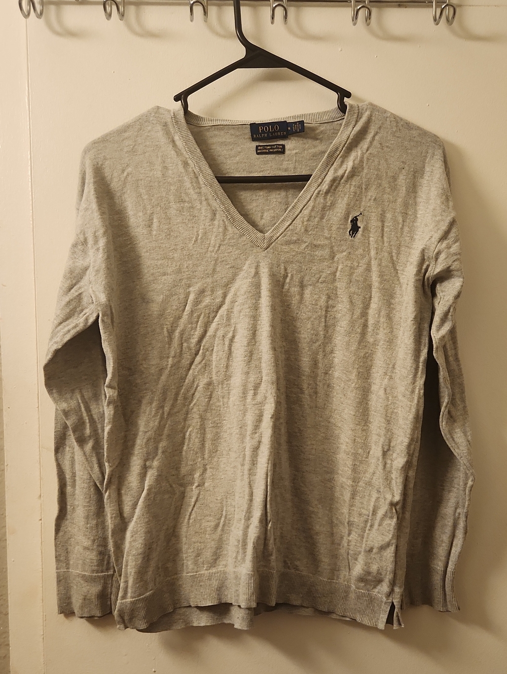 Polo Ralph Lauren Light Gray V-Neck Sweater Size M